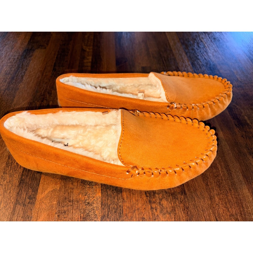 Floopi Women Chestnut Orange Faux Fur Lined Moccasin Slippers Size 7 Style 323